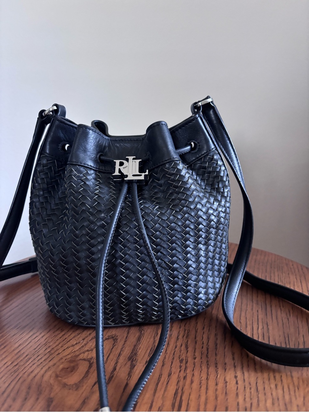 Ralph Lauren Woven Leather Drawstring Bucket Bag - Picture 4 of 13